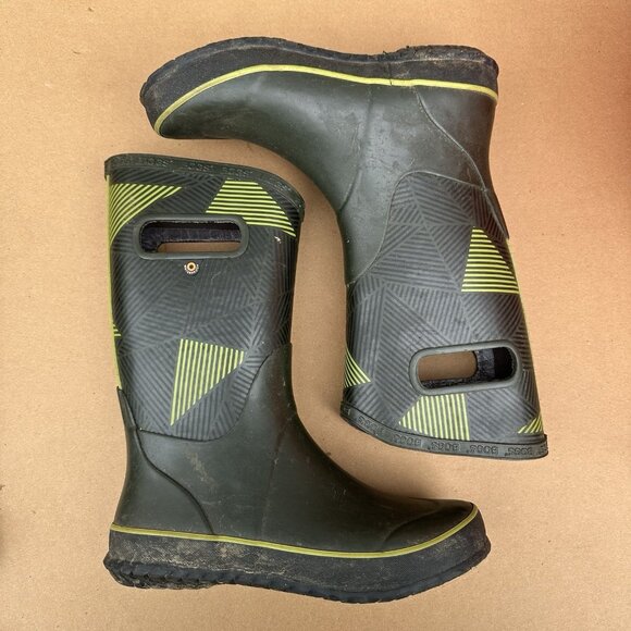 Bogs Rain Boot Green Geo Waterproof Rubber Neoprene Boots Youth Size 5 72530 - Picture 2 of 7